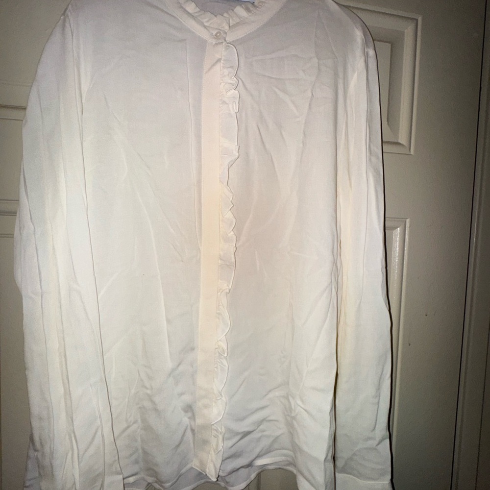 MNG Cream Ruffled Blouse